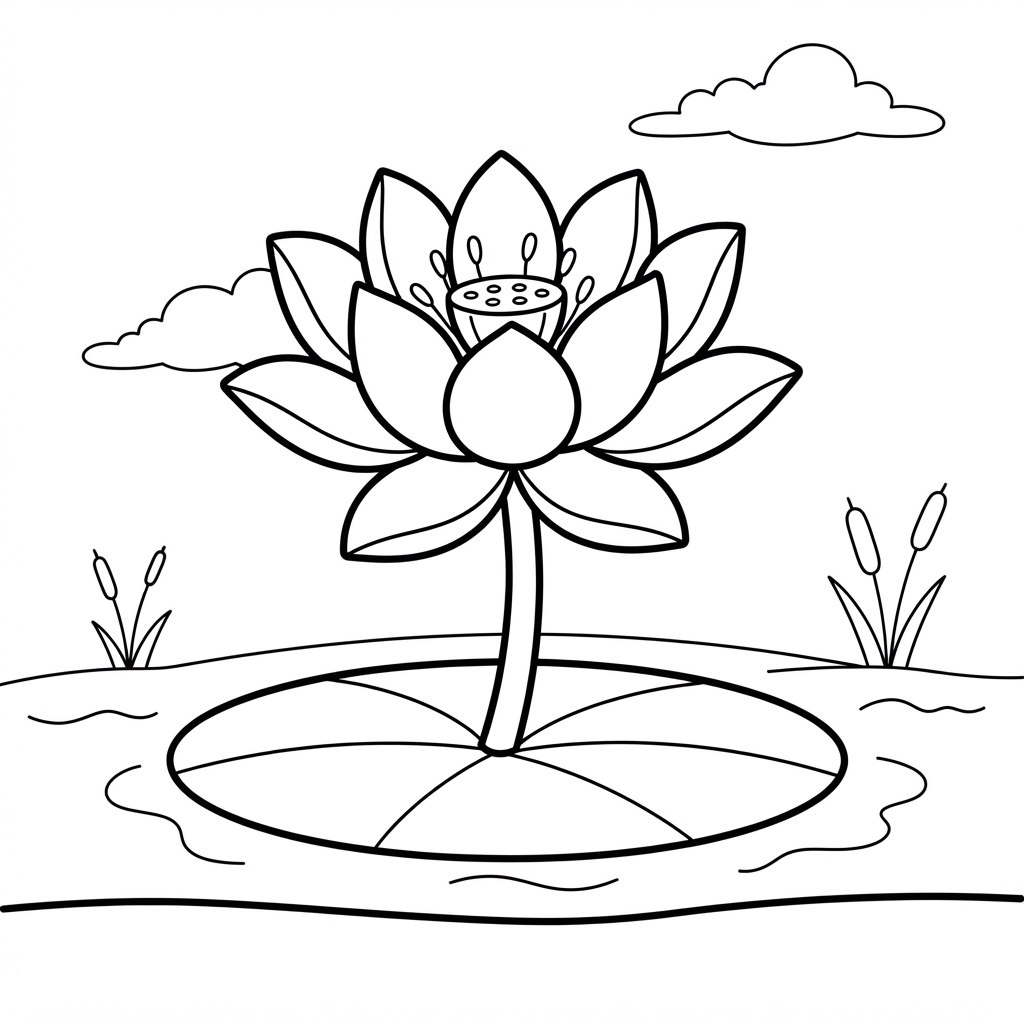 Fleur de lotus s’ouvrant au-dessus d’une feuille de nénuphar