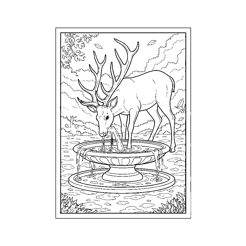 Majestic Stag By Enchanted Fountain