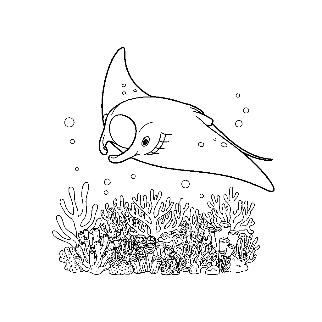 Manta Ray che Scivola tra i Coralli