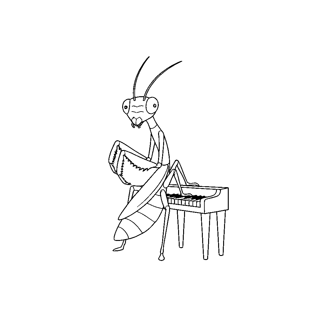 Mantis com um Mini Piano