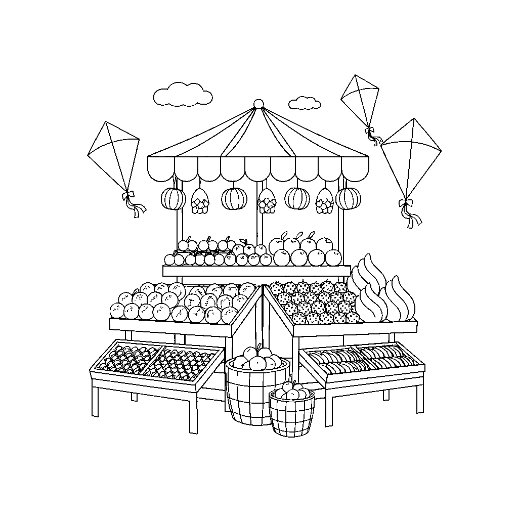 Market Square with Colorful Kites