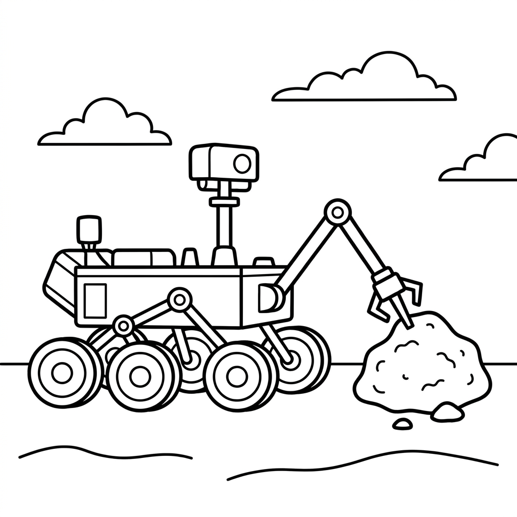 Rover marziano che esamina una roccia