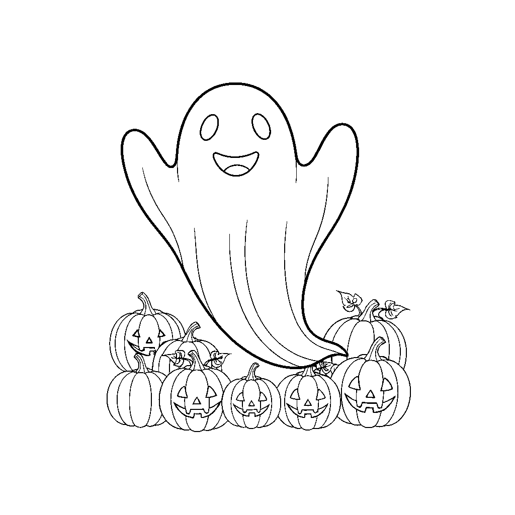 Mischievous Ghost Playing with Pumpkins
