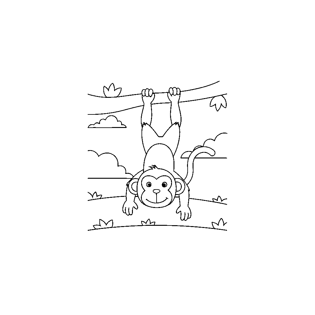 Monkey Swinging from Branch