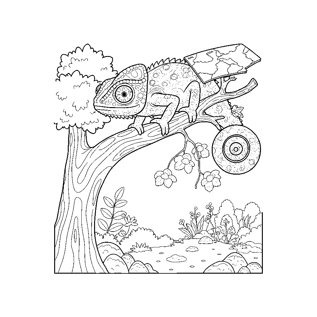 Mystical Chameleon Reading a Map