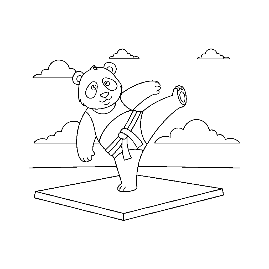 Panda Ninja Practicando Karate