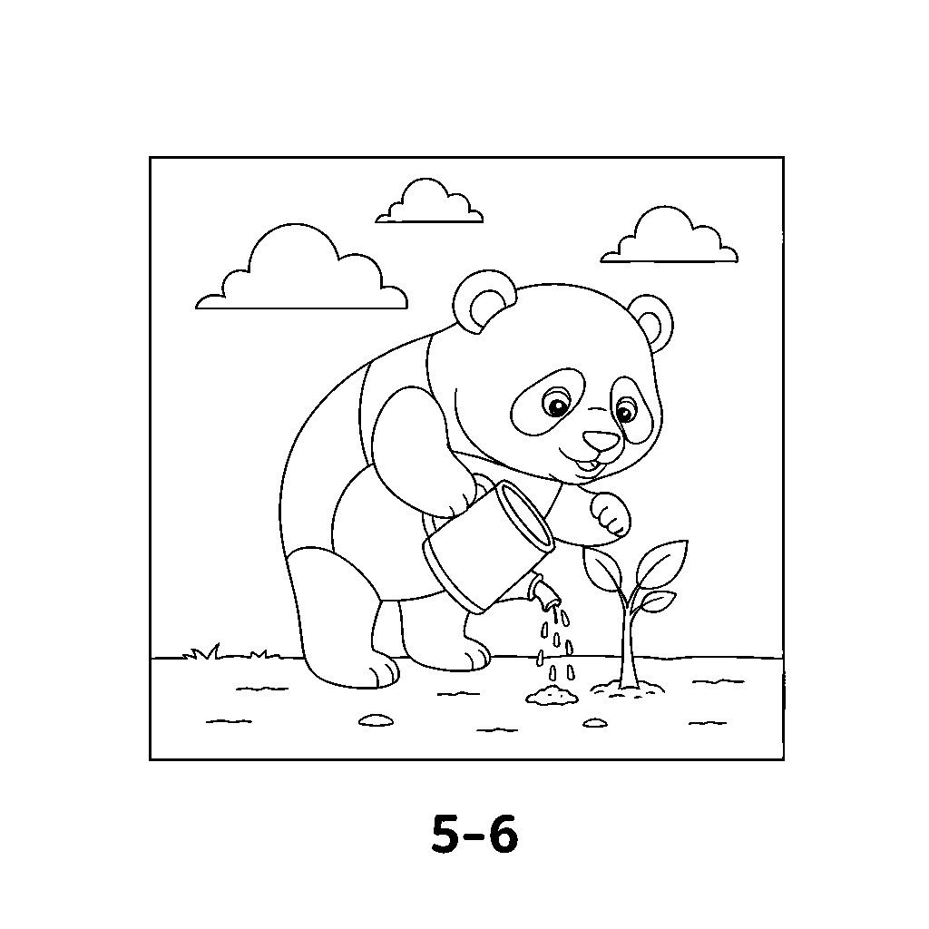 Panda Garde Forestière Plantant des Arbres