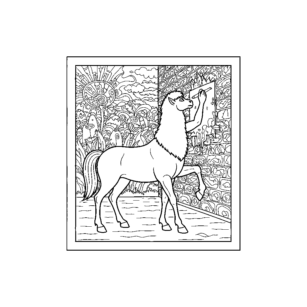 Bijzondere Centaur die een Muurschildering Maakt