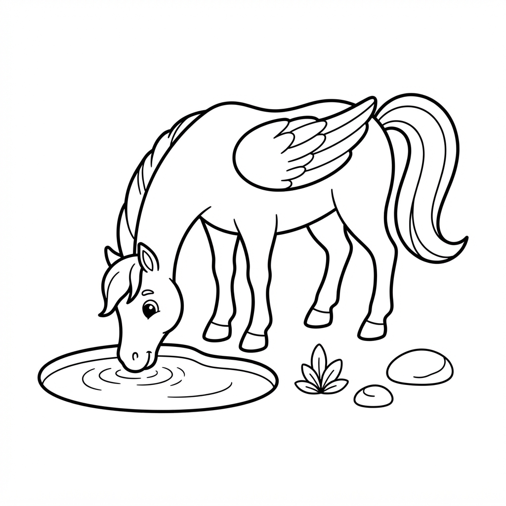 Pegasus Drinking From a Fountain