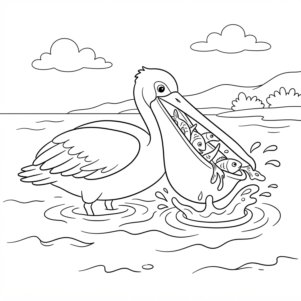 Pélican attrapant un poisson