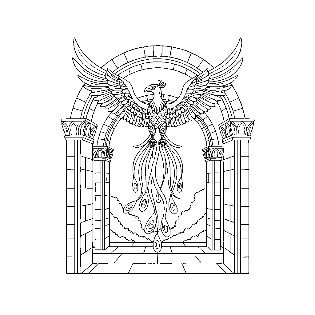 Phoenix Soaring Over Ancient Ruins