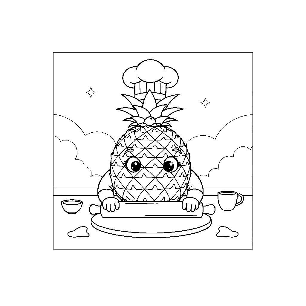 Chef Ananas Che Cuoce una Torta
