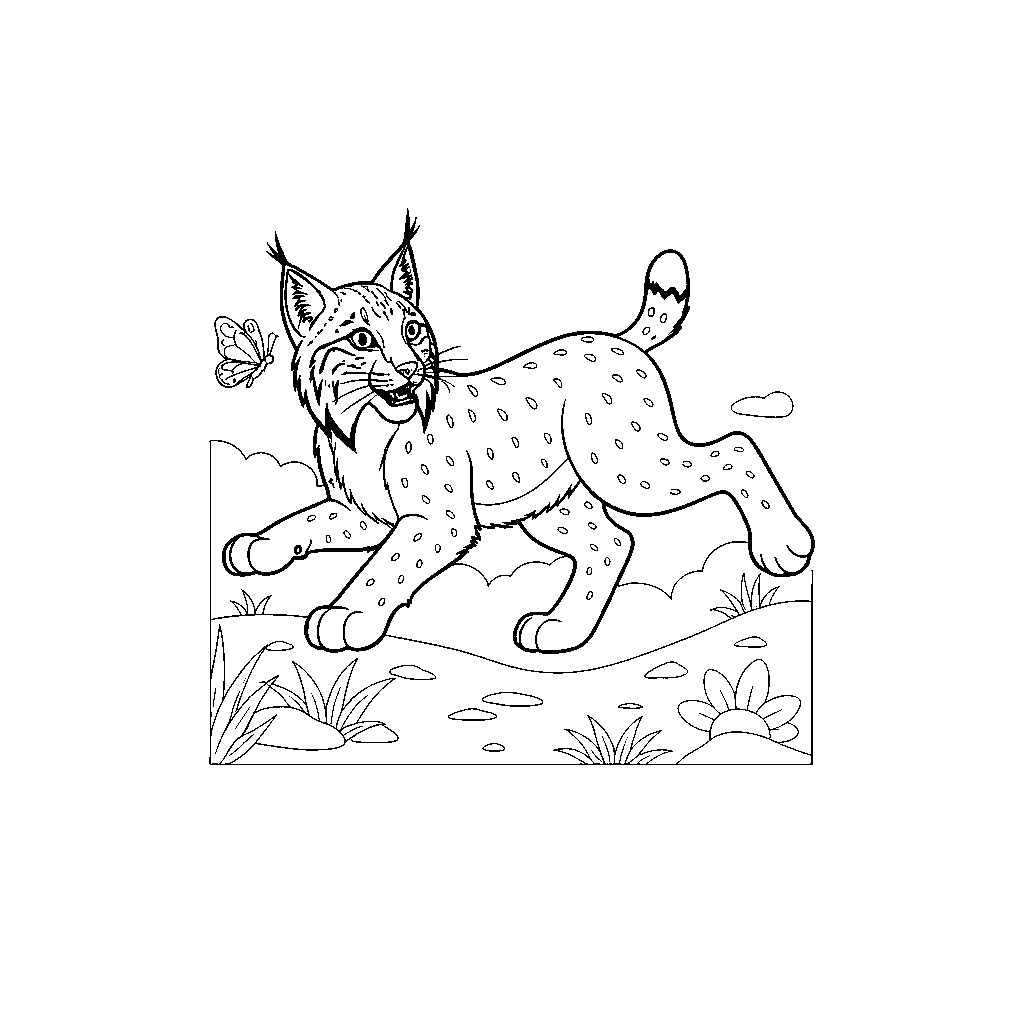 Playful Lynx Among Flowering Grass