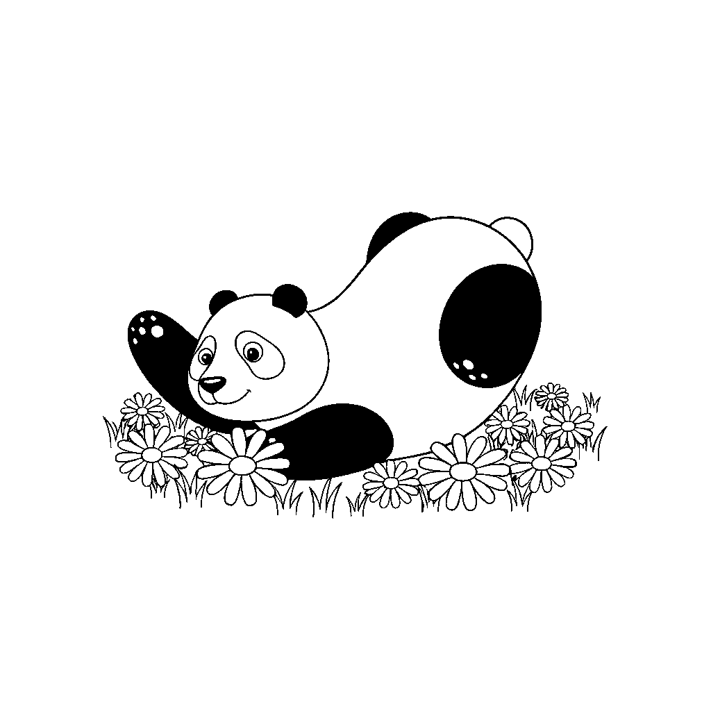Speelse Panda in Bloemenveld