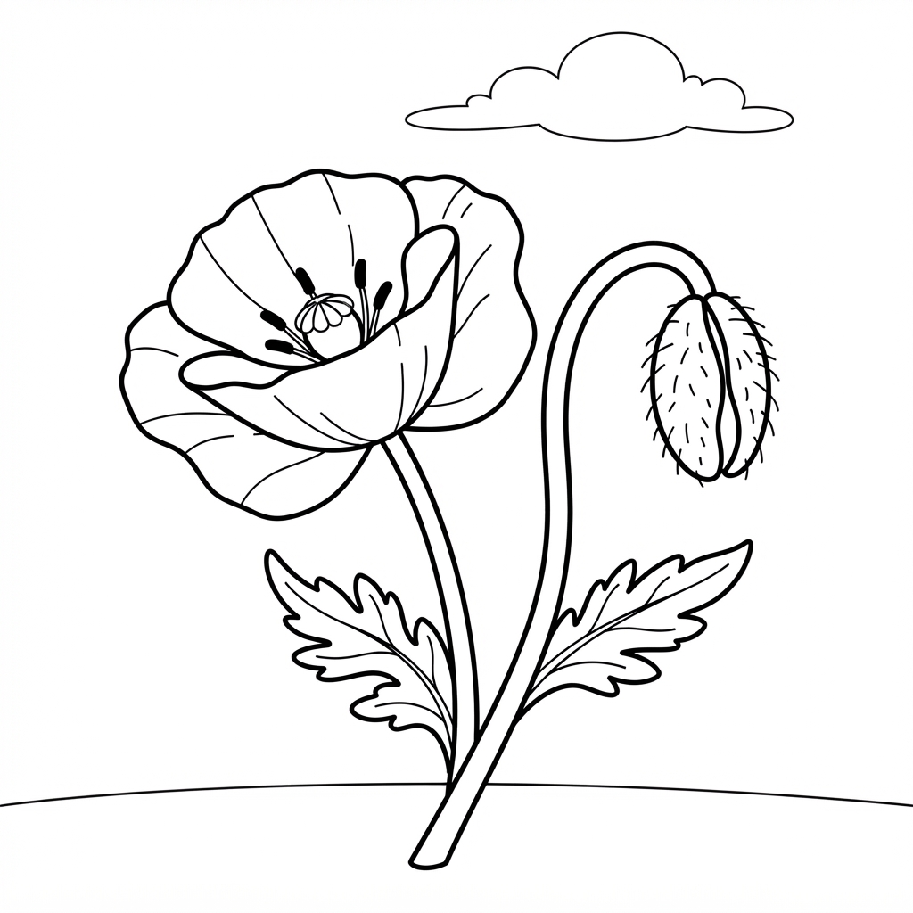 Amapola abriéndose junto a un capullo