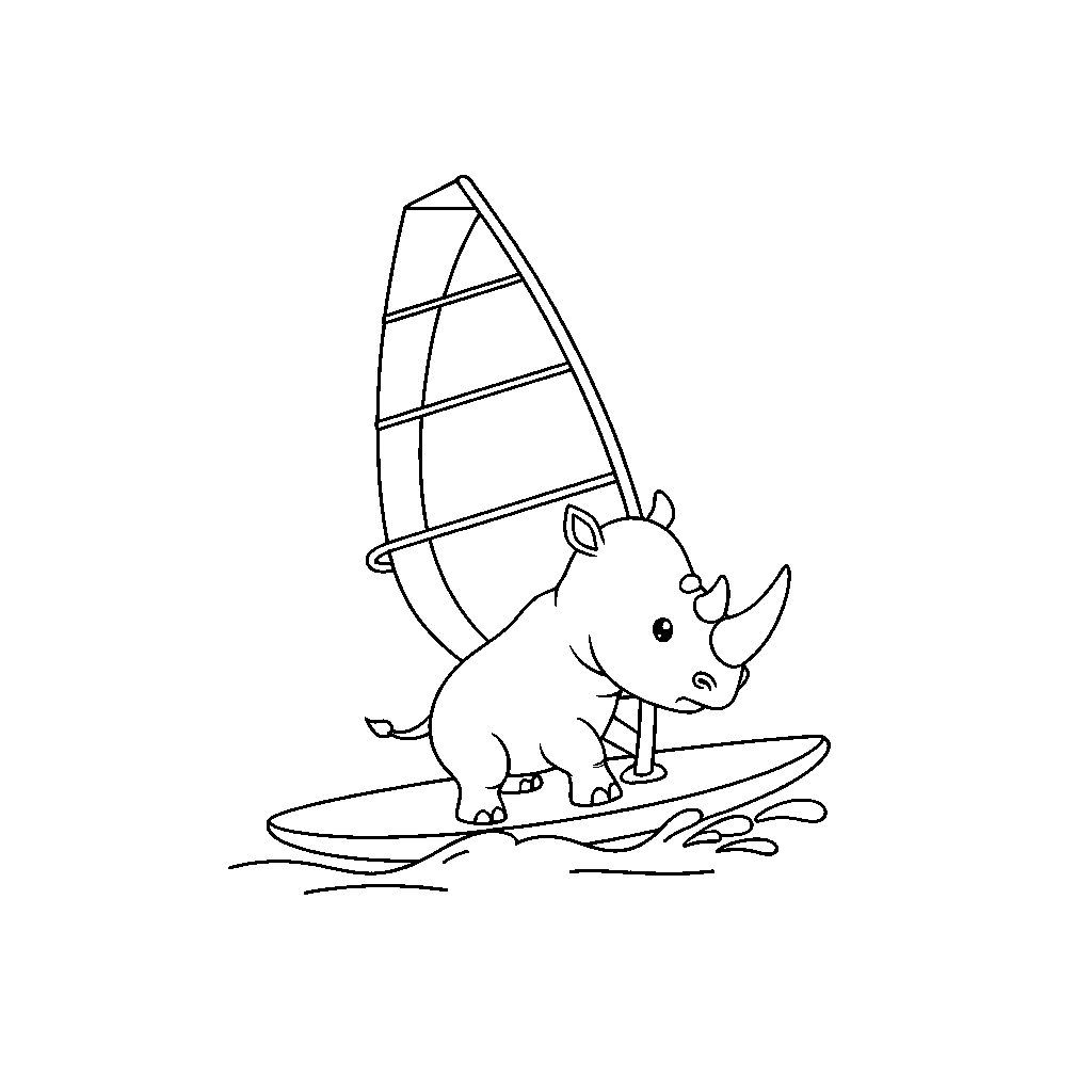 Rhinocéros Naviguant sur une Planche de Windsurf