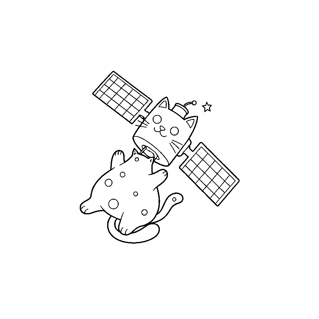 Satellit som klappar en rymdkatt