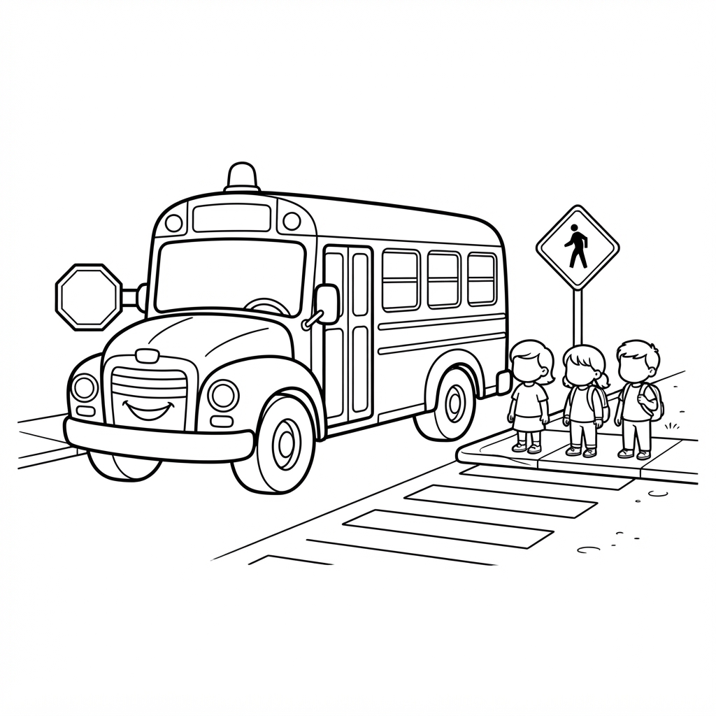 Autobus szkolny zatrzymany przy przejściu dla pieszych