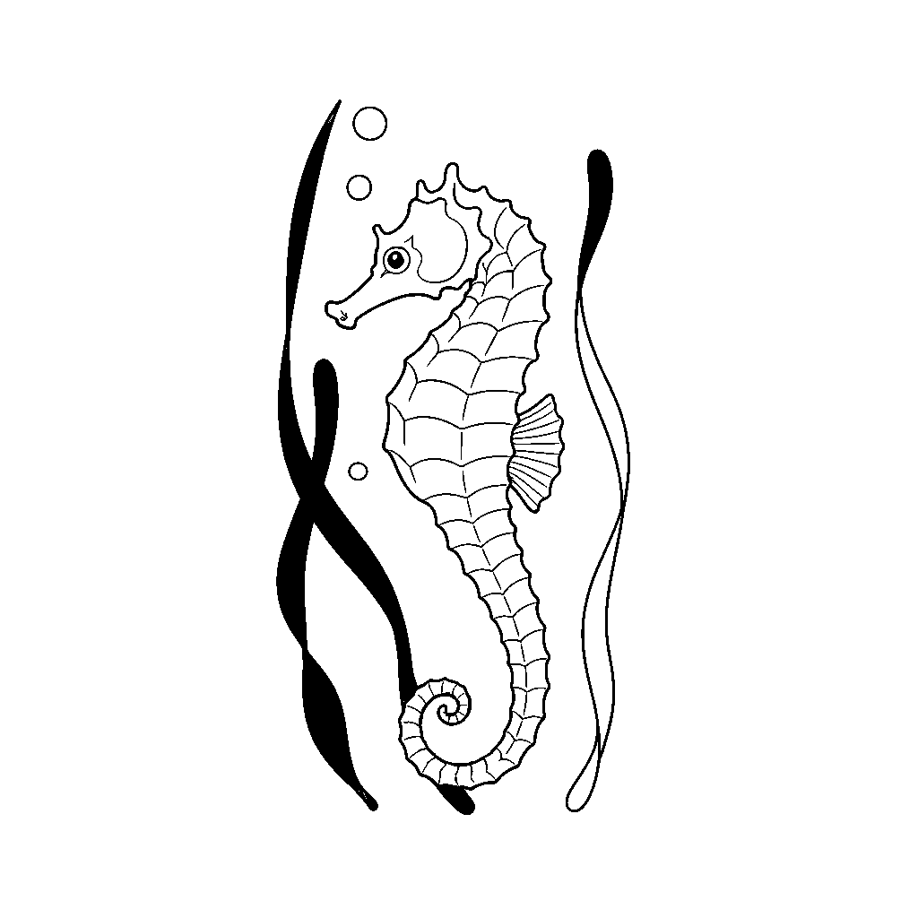 Seahorse Swinging on Seaweed