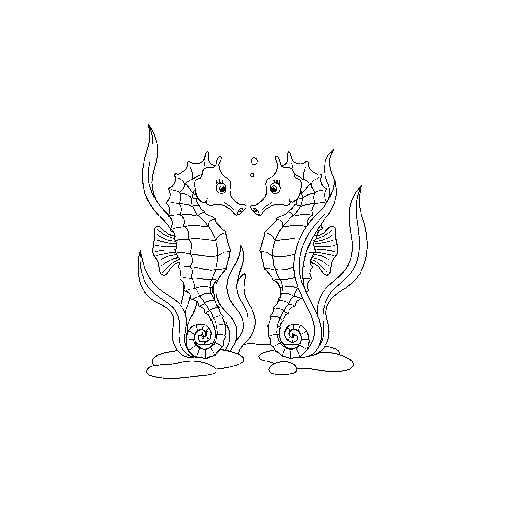 Seahorses Playing in Coral Garden