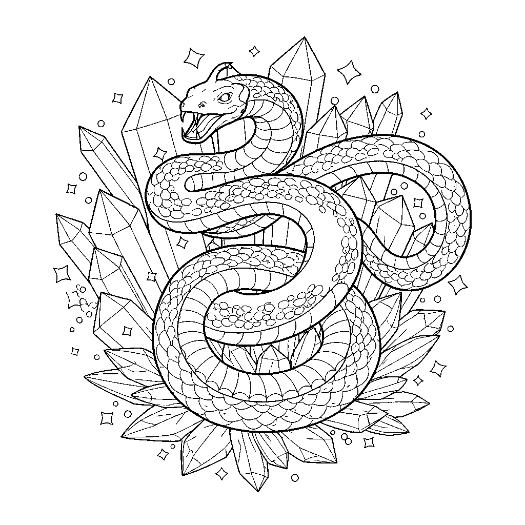 Serpent enroulé autour de la grotte de cristal