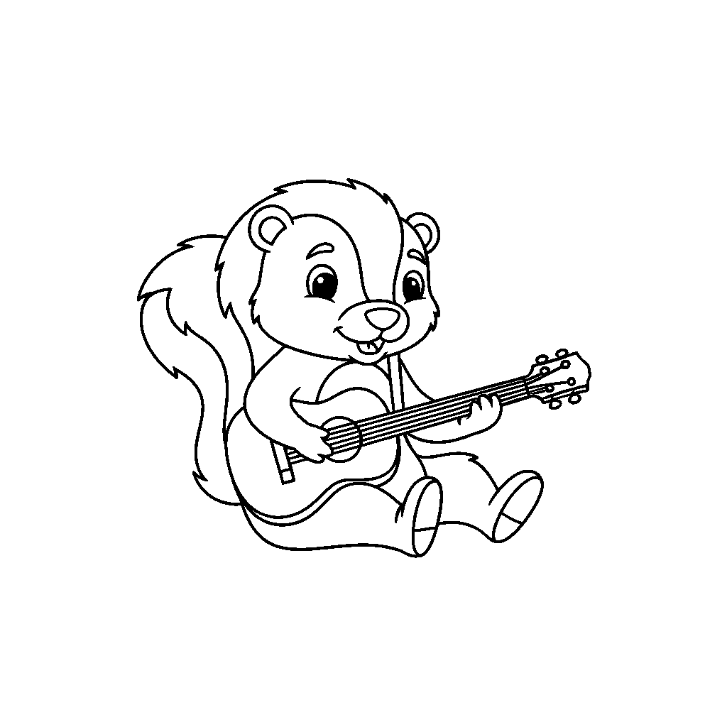 Moufette jouant de la guitare miniature