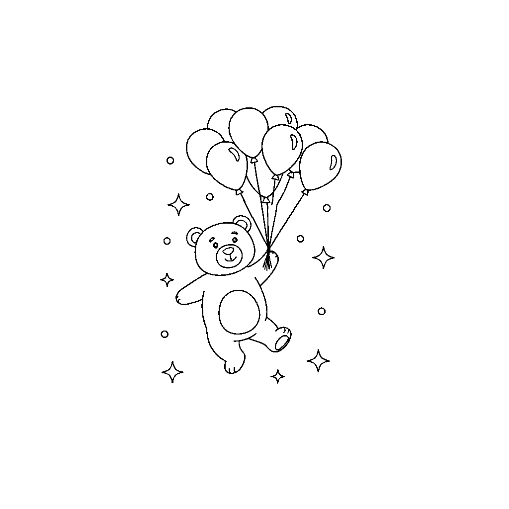 Space Bear Floating with Balloons
