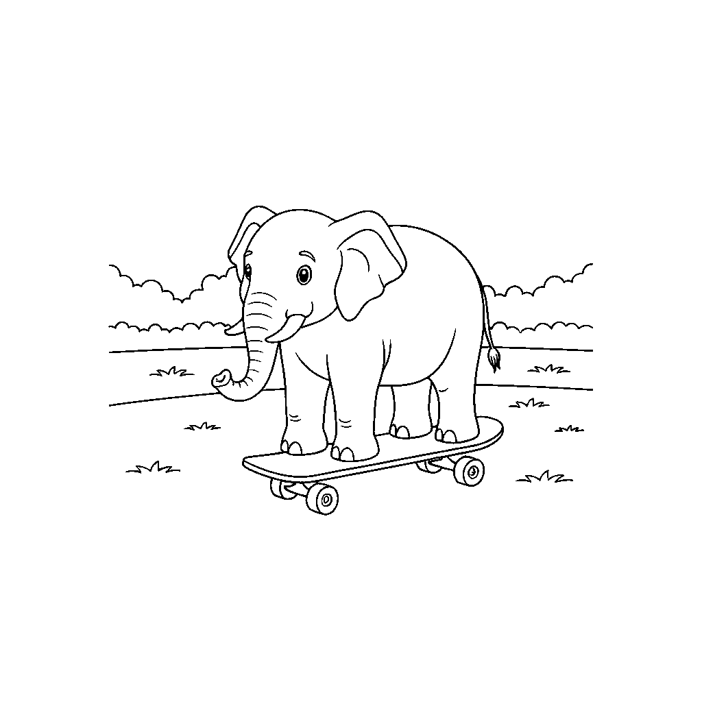 Sporty Elephant on a Skateboard