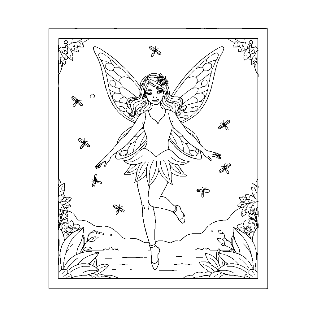 Starlit Fairy Guiding Fireflies