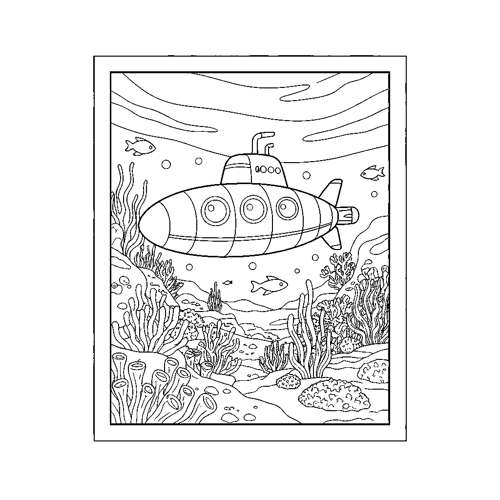 Submarine Exploring Colorful Coral