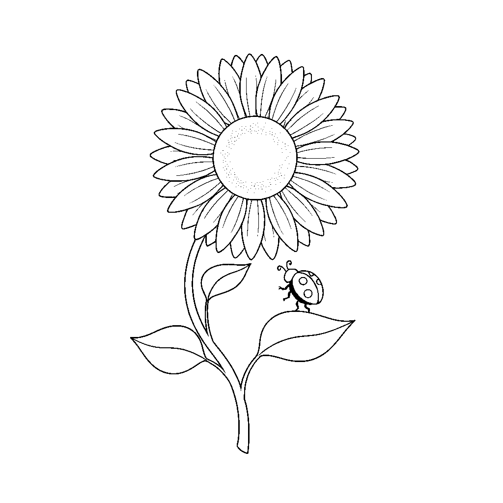 Girasol con Mariquita Revoloteando