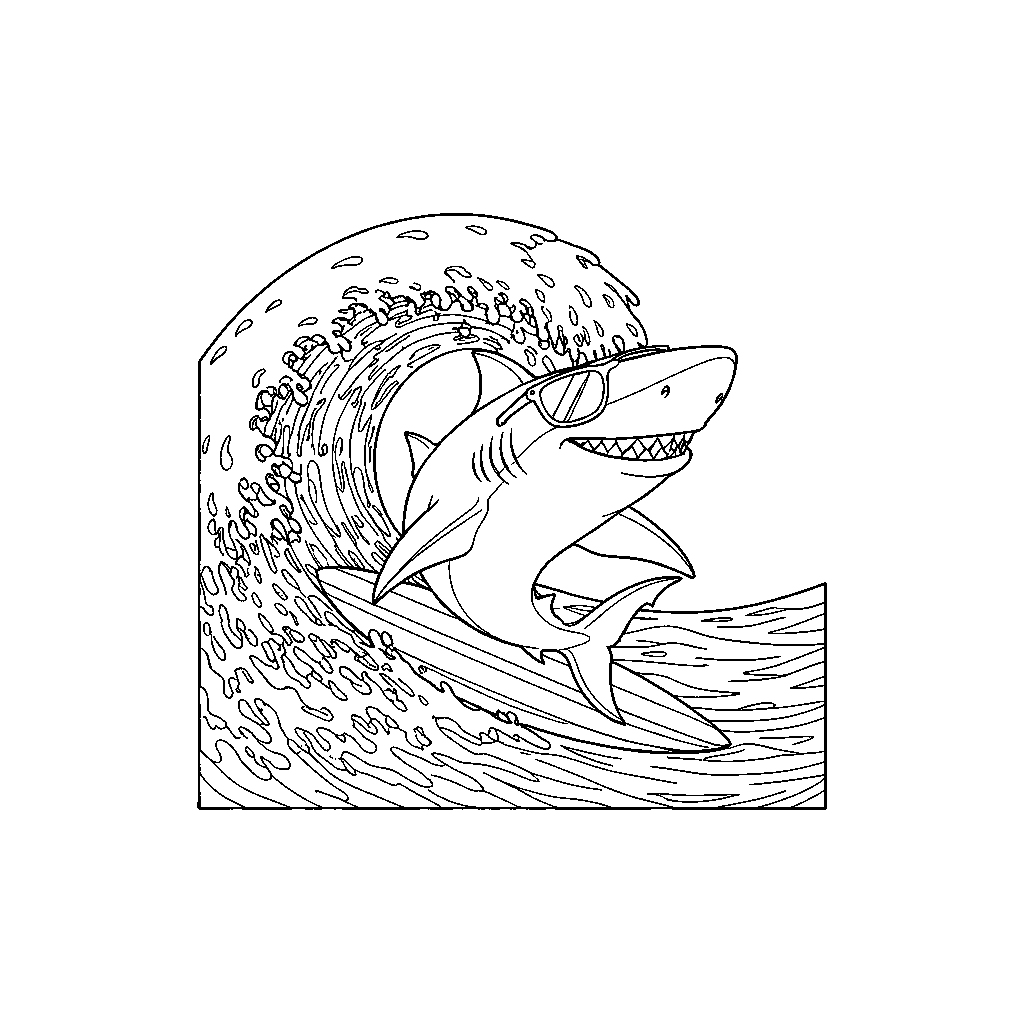 Surfer Shark Riding Waves