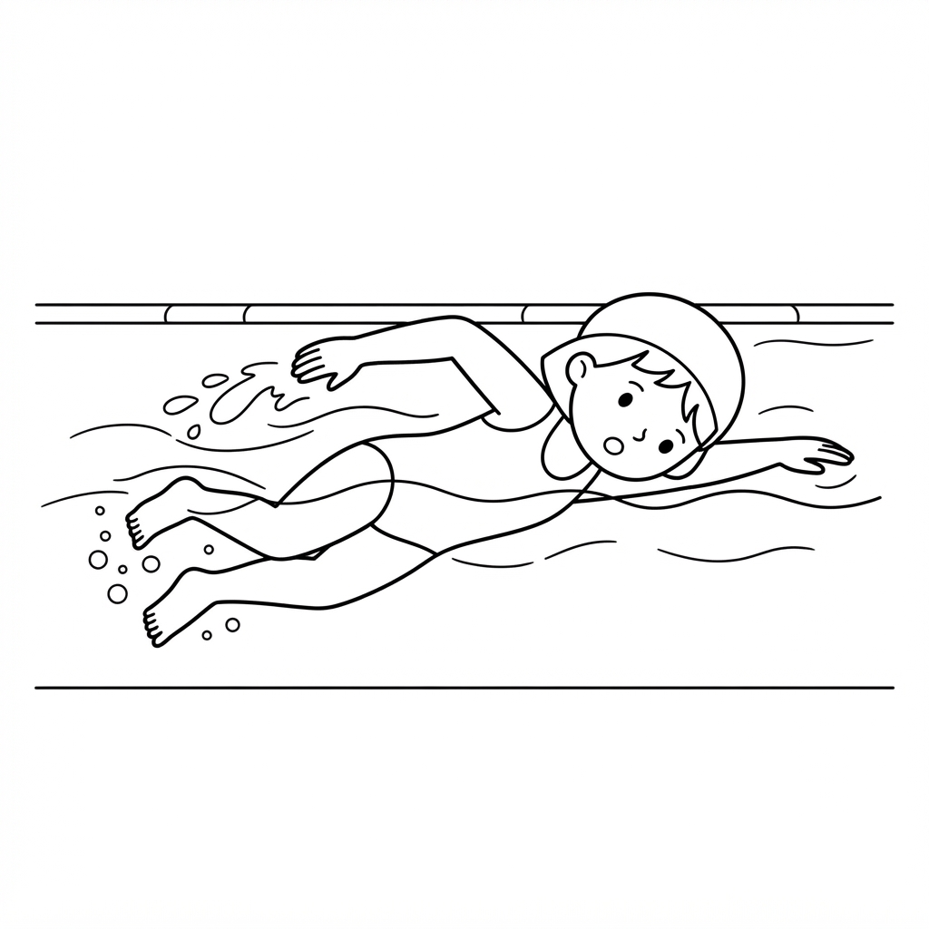 Swimmer Racing Through Water