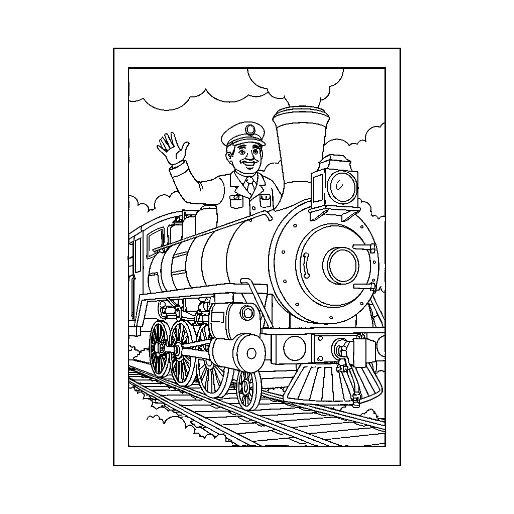 Train Engineer with Steam Locomotive