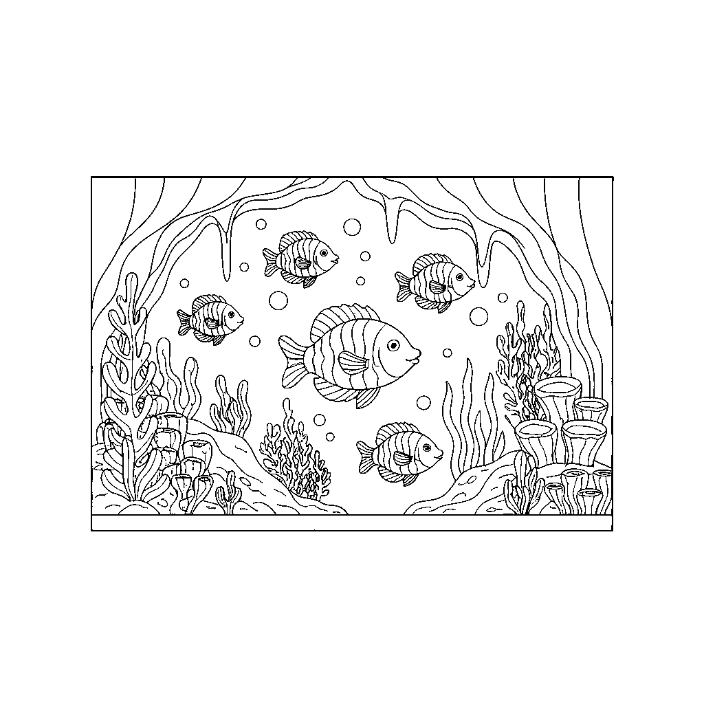 Tropical Fish Schooling Around Rocks