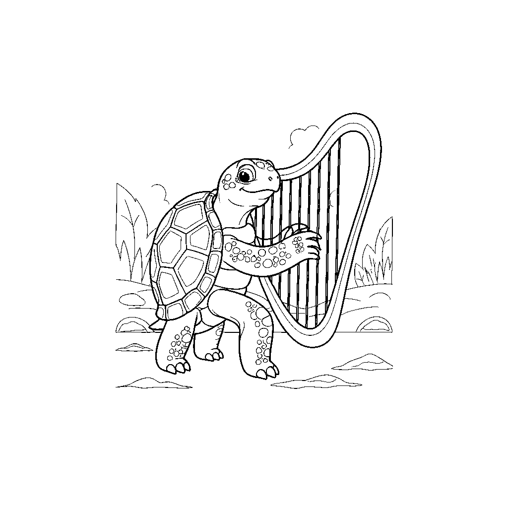 Turtle Playing a Lavish Harp