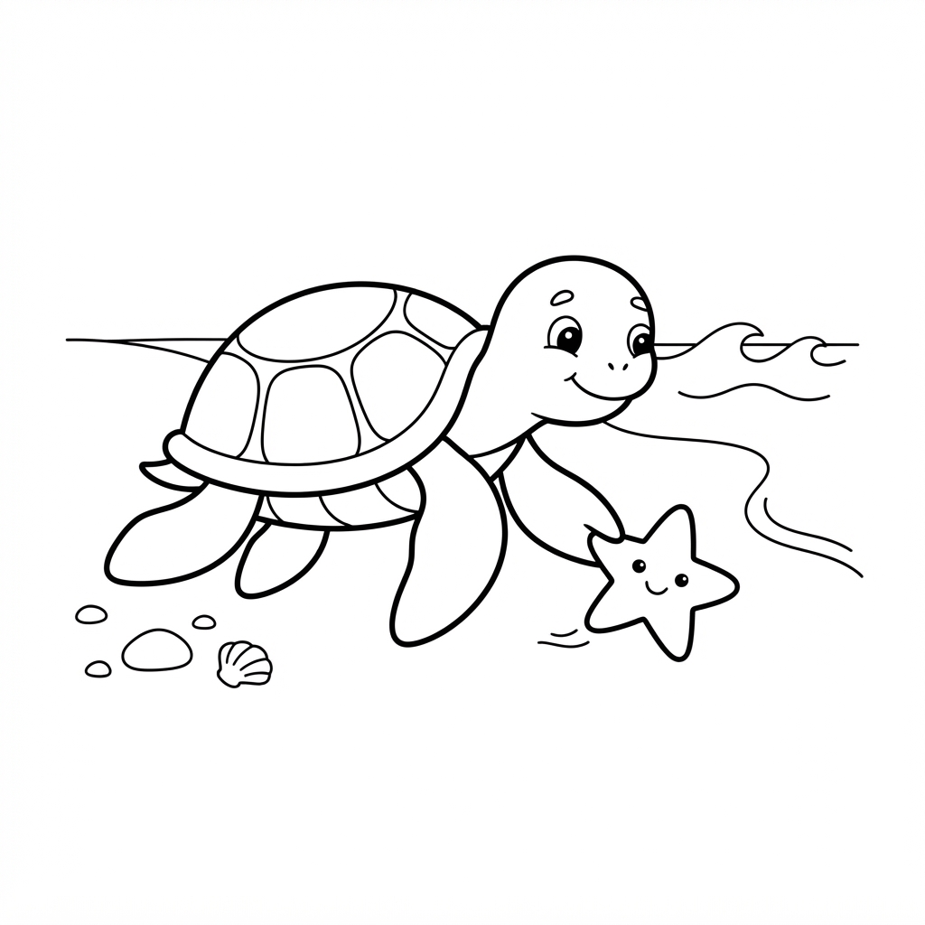 Tartaruga resgatando uma estrela-do-mar encalhada