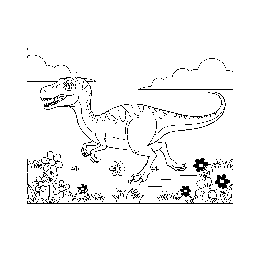 Velociraptor Racing Through Flowers