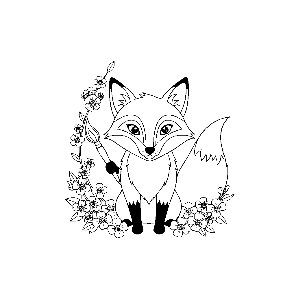 Peinture de Renard Fantaisiste avec Fleurs
