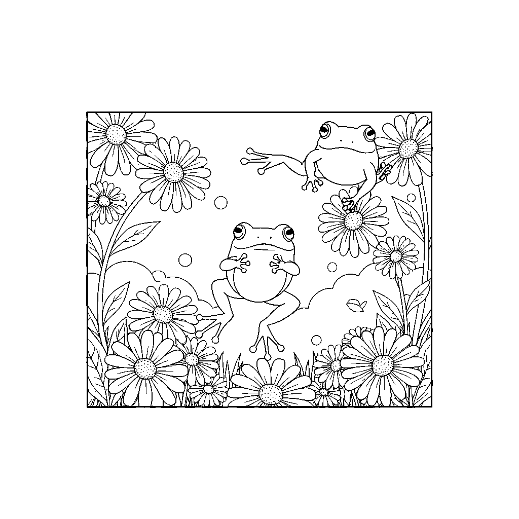 Whimsical Garden with Hopping Frogs