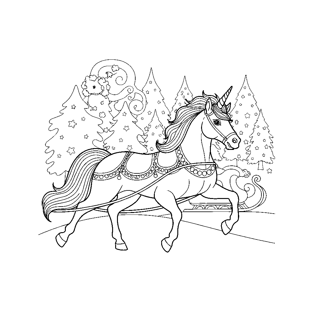 Unicornio Tirando de un Trineo Mágico