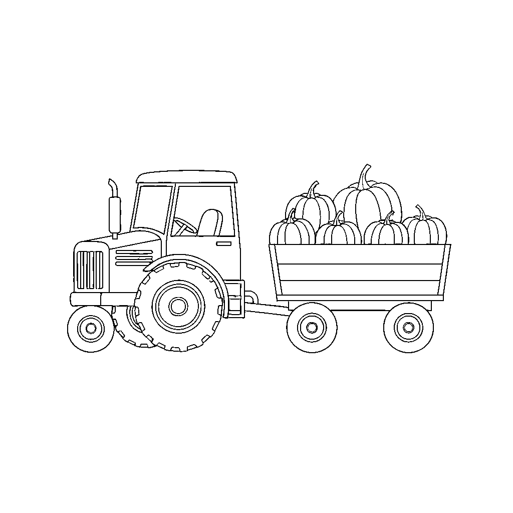 Whimsical Tractor Towing Pumpkin Cart