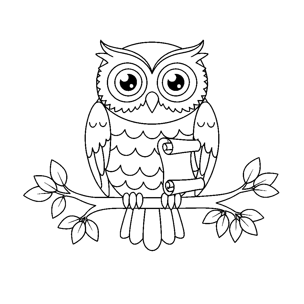 Wise Owl Reading a Scroll