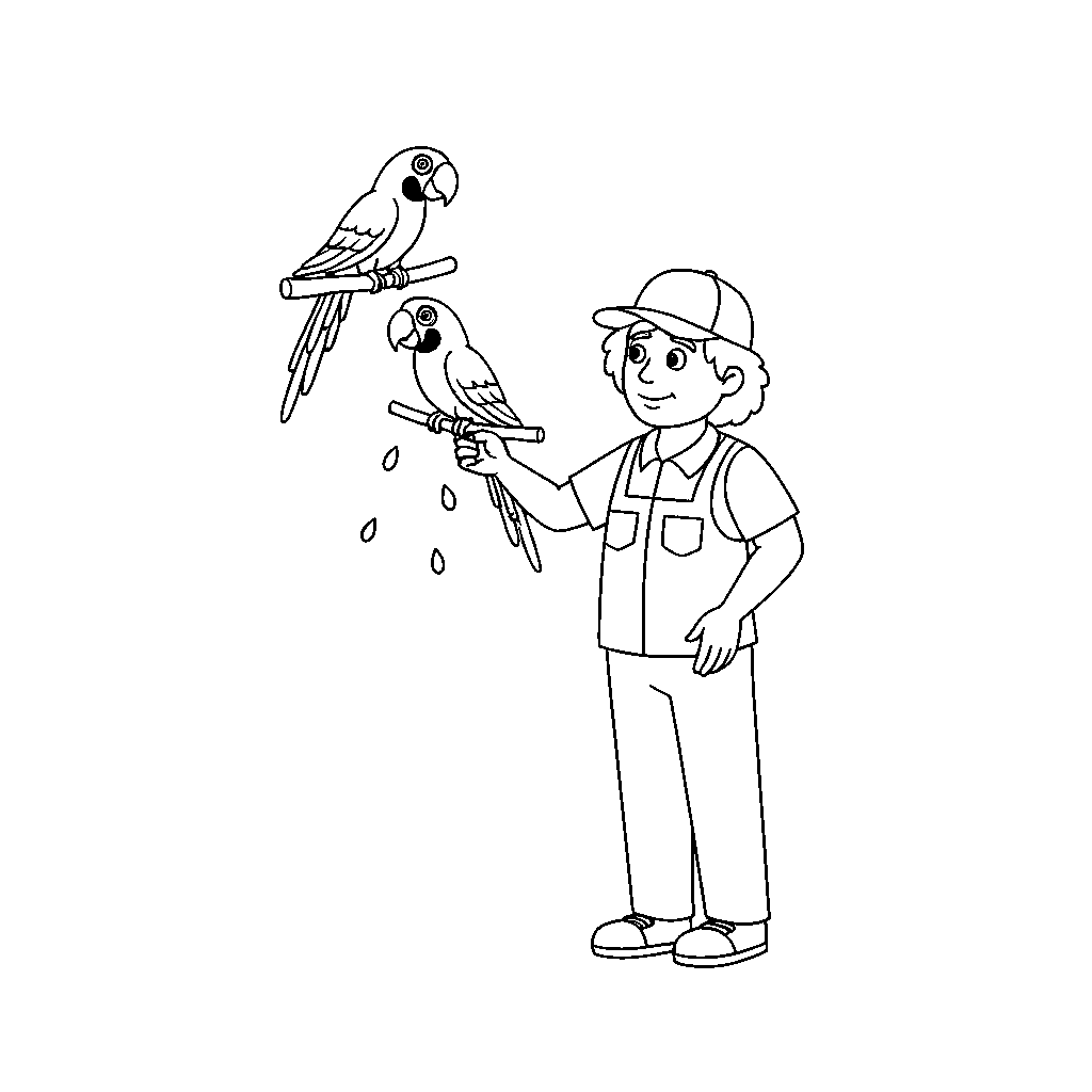 Dierenverzorger Voedt Kleurrijke Papegaaien